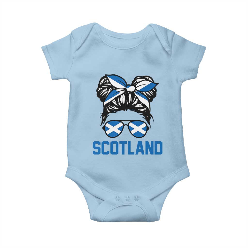 Scotland Messy Bun Hair Saltire Flag Ribbon Bow Baby Onesie Scottish Pride for Girls Women