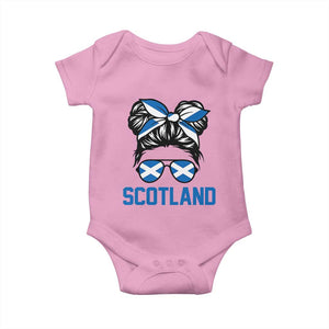 Scotland Messy Bun Hair Saltire Flag Ribbon Bow Baby Onesie Scottish Pride for Girls Women