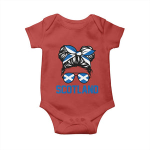 Scotland Messy Bun Hair Saltire Flag Ribbon Bow Baby Onesie Scottish Pride for Girls Women