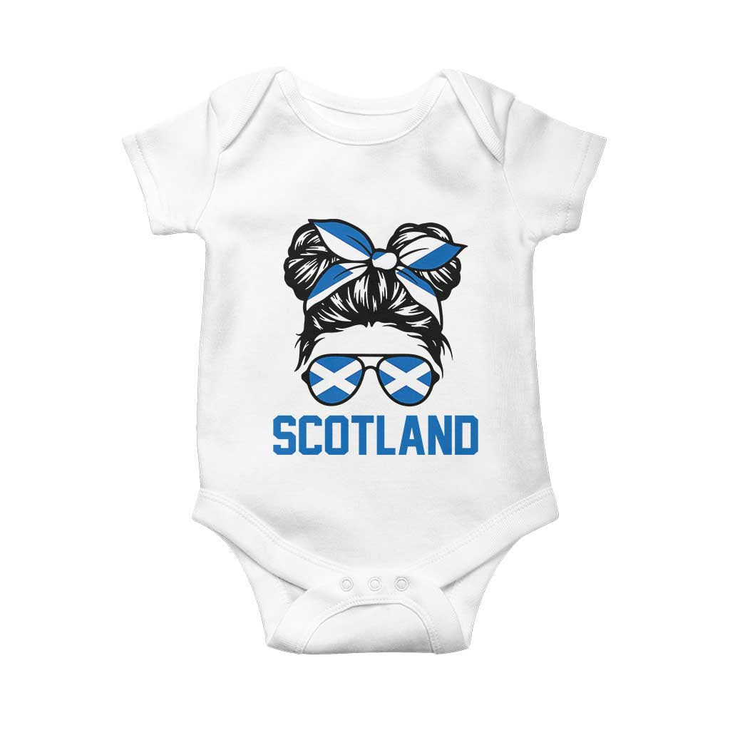 Scotland Messy Bun Hair Saltire Flag Ribbon Bow Baby Onesie Scottish Pride for Girls Women