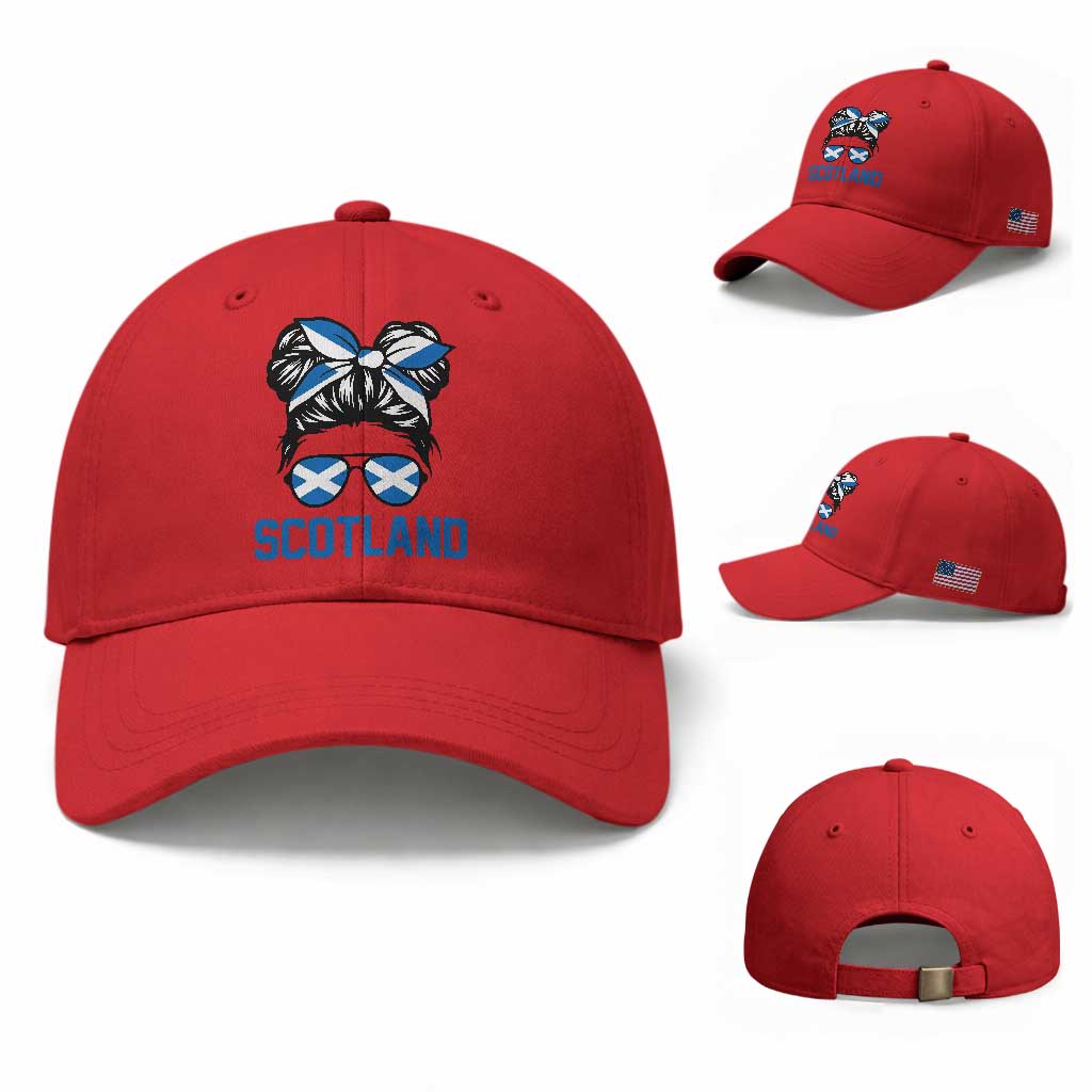 Scotland Messy Bun Hair Saltire Flag Ribbon Bow Baseball Cap Scottish Pride for Girls Women