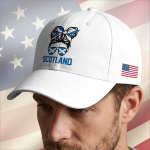 Scotland Messy Bun Hair Saltire Flag Ribbon Bow Baseball Cap Scottish Pride for Girls Women