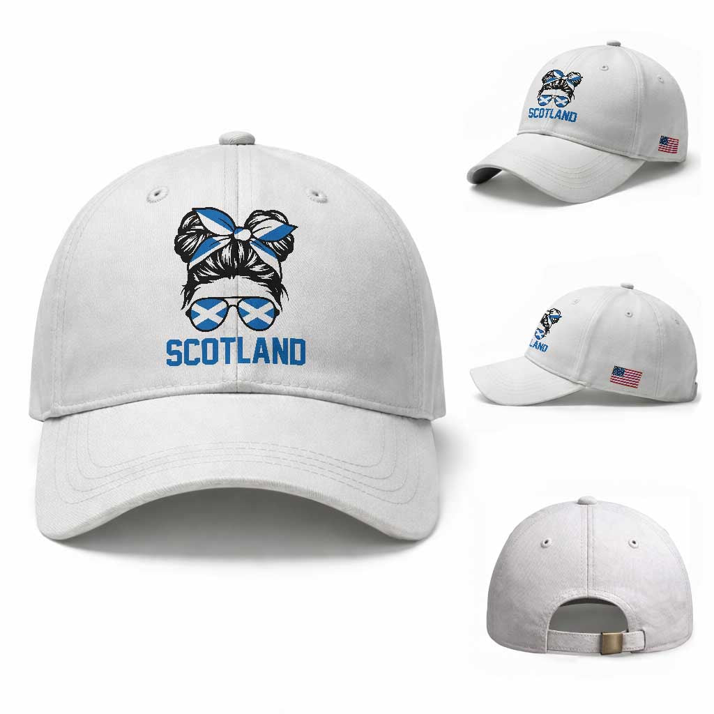 Scotland Messy Bun Hair Saltire Flag Ribbon Bow Baseball Cap Scottish Pride for Girls Women