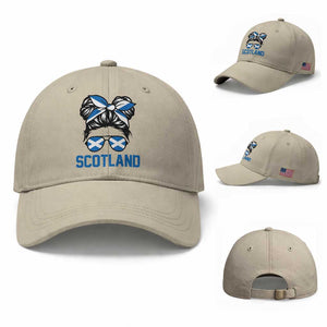 Scotland Messy Bun Hair Saltire Flag Ribbon Bow Baseball Cap Scottish Pride for Girls Women