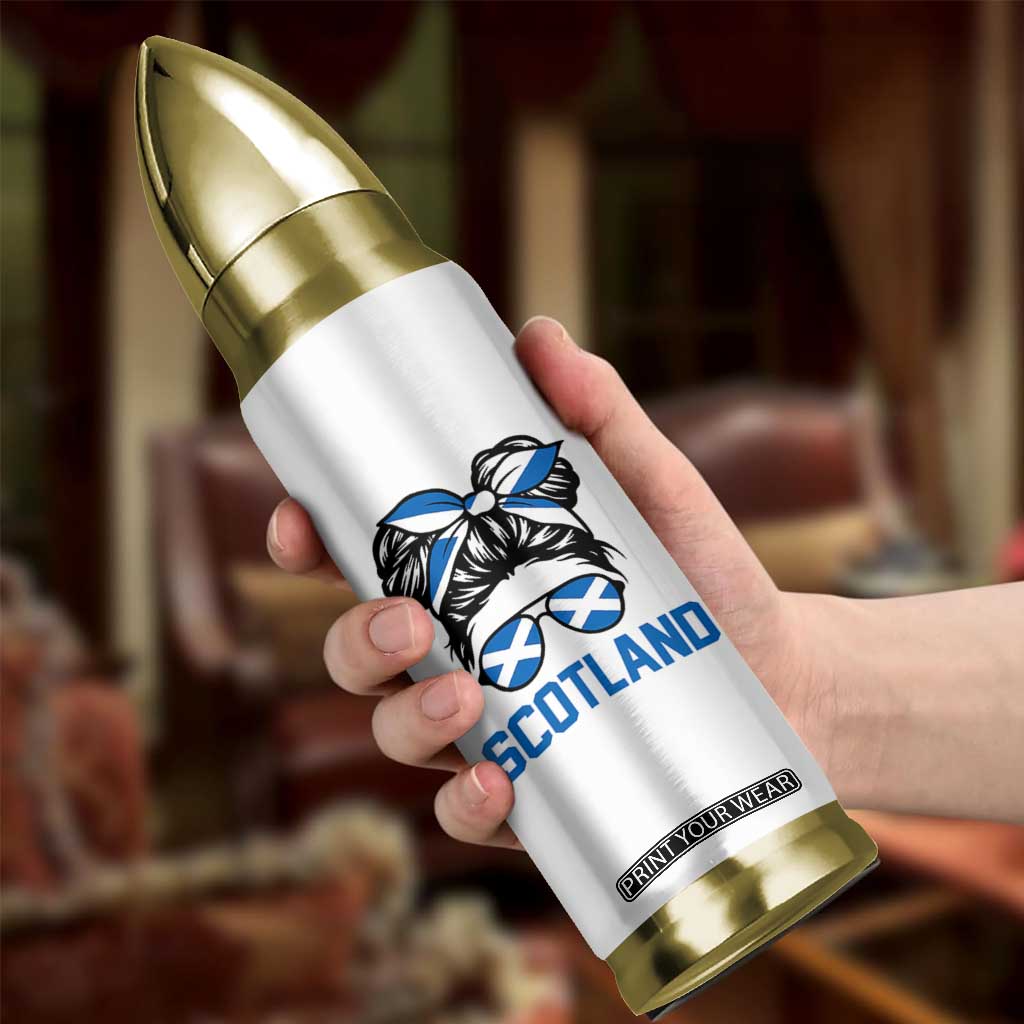 Scotland Messy Bun Hair Saltire Flag Ribbon Bow Bullet Tumbler Scottish Pride for Girls Women