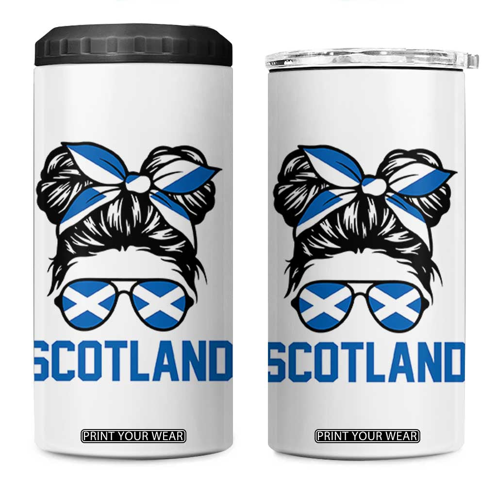 Scotland Messy Bun Hair Saltire Flag Ribbon Bow 4 in 1 Can Cooler Tumbler Scottish Pride for Girls Women