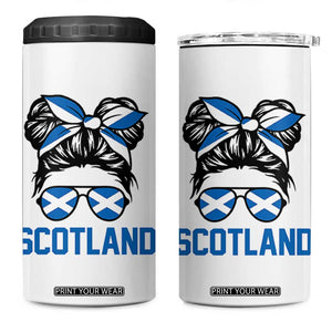 Scotland Messy Bun Hair Saltire Flag Ribbon Bow 4 in 1 Can Cooler Tumbler Scottish Pride for Girls Women
