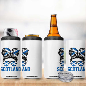Scotland Messy Bun Hair Saltire Flag Ribbon Bow 4 in 1 Can Cooler Tumbler Scottish Pride for Girls Women