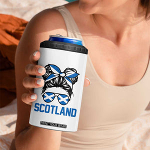 Scotland Messy Bun Hair Saltire Flag Ribbon Bow 4 in 1 Can Cooler Tumbler Scottish Pride for Girls Women
