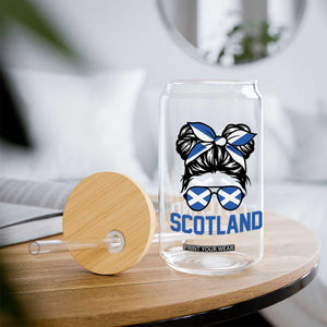 Scotland Messy Bun Hair Saltire Flag Ribbon Bow Glass Can Scottish Pride for Girls Women