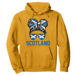 Scotland Messy Bun Hair Saltire Flag Ribbon Bow Hoodie Scottish Pride for Girls Women