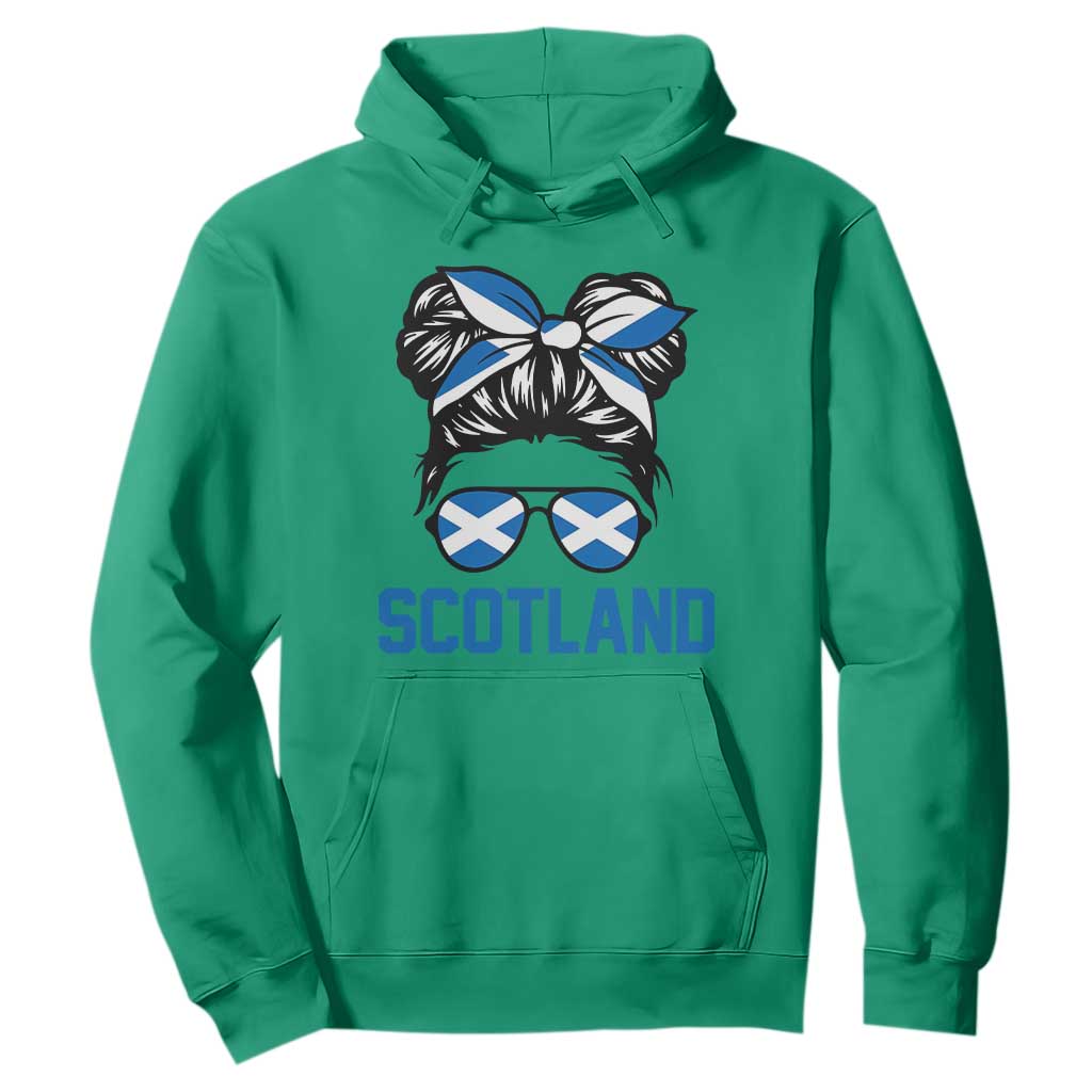 Scotland Messy Bun Hair Saltire Flag Ribbon Bow Hoodie Scottish Pride for Girls Women
