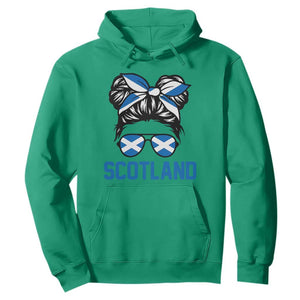 Scotland Messy Bun Hair Saltire Flag Ribbon Bow Hoodie Scottish Pride for Girls Women