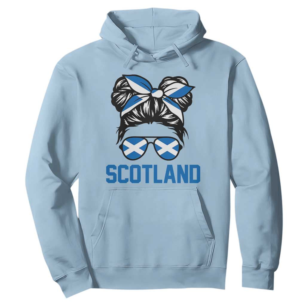 Scotland Messy Bun Hair Saltire Flag Ribbon Bow Hoodie Scottish Pride for Girls Women