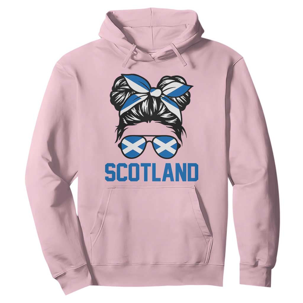 Scotland Messy Bun Hair Saltire Flag Ribbon Bow Hoodie Scottish Pride for Girls Women