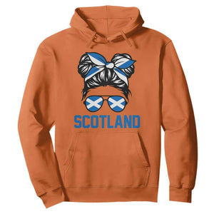 Scotland Messy Bun Hair Saltire Flag Ribbon Bow Hoodie Scottish Pride for Girls Women