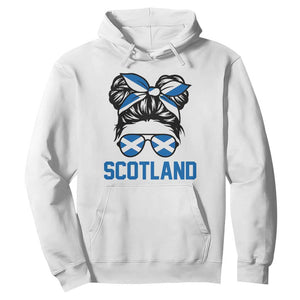 Scotland Messy Bun Hair Saltire Flag Ribbon Bow Hoodie Scottish Pride for Girls Women