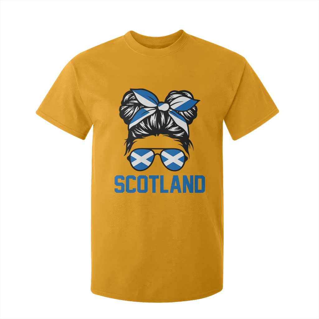 Scotland Messy Bun Hair Saltire Flag Ribbon Bow T Shirt For Kid Scottish Pride for Girls Women