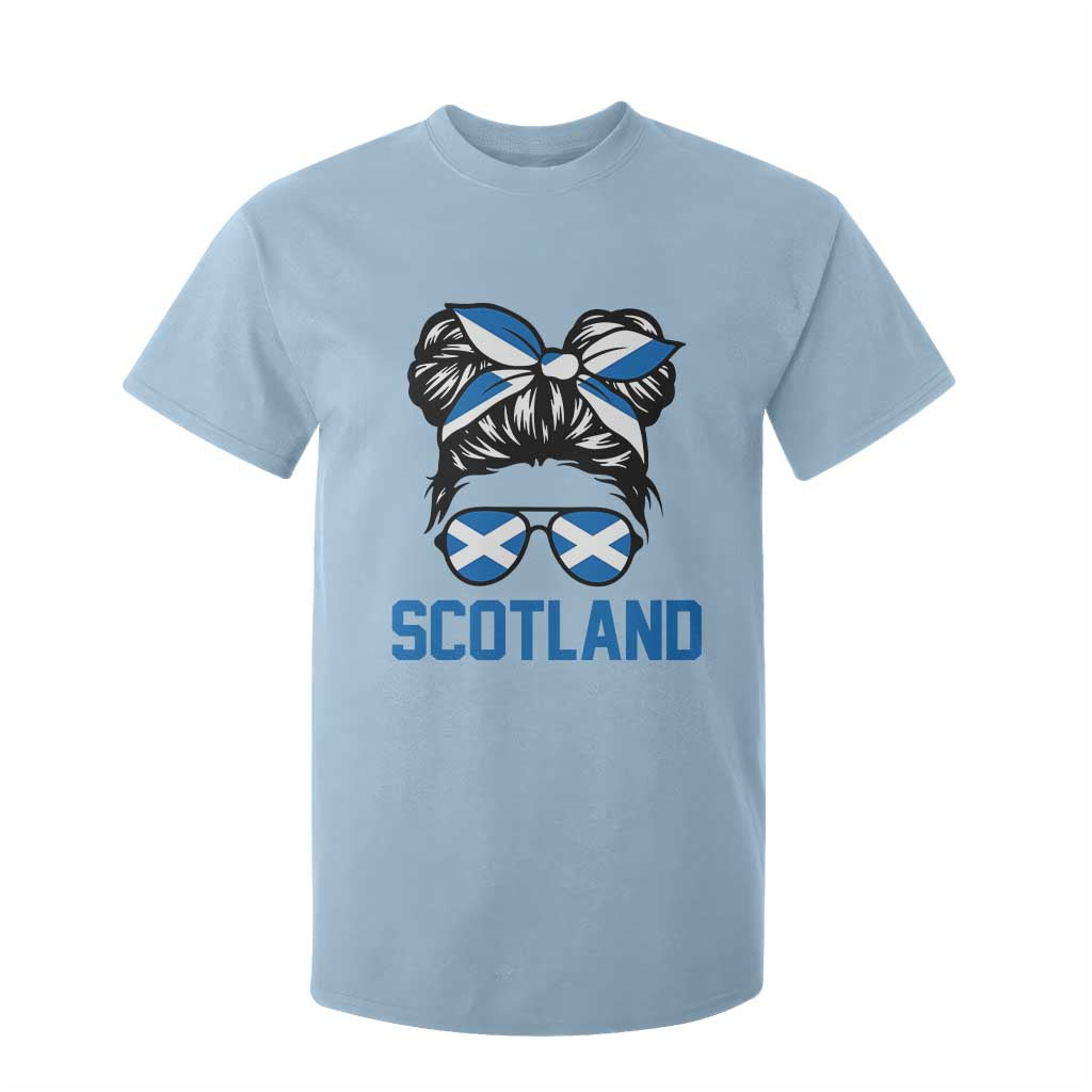 Scotland Messy Bun Hair Saltire Flag Ribbon Bow T Shirt For Kid Scottish Pride for Girls Women