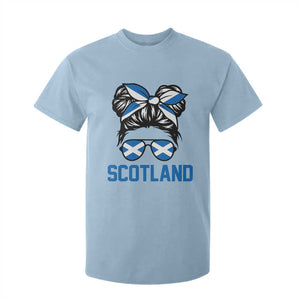 Scotland Messy Bun Hair Saltire Flag Ribbon Bow T Shirt For Kid Scottish Pride for Girls Women