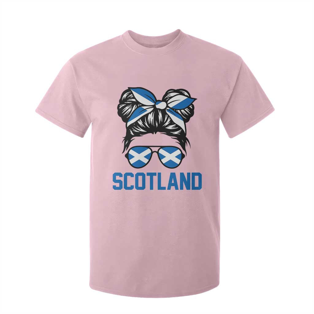 Scotland Messy Bun Hair Saltire Flag Ribbon Bow T Shirt For Kid Scottish Pride for Girls Women