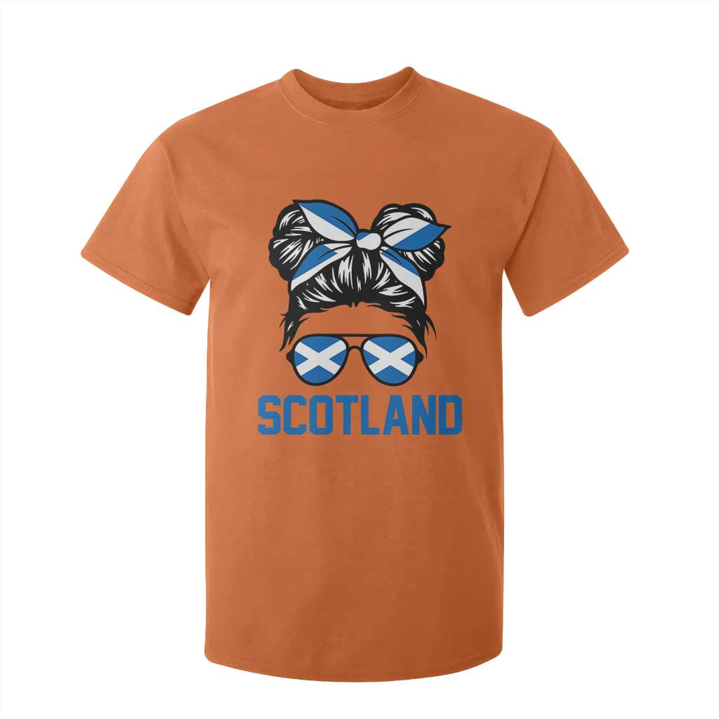 Scotland Messy Bun Hair Saltire Flag Ribbon Bow T Shirt For Kid Scottish Pride for Girls Women