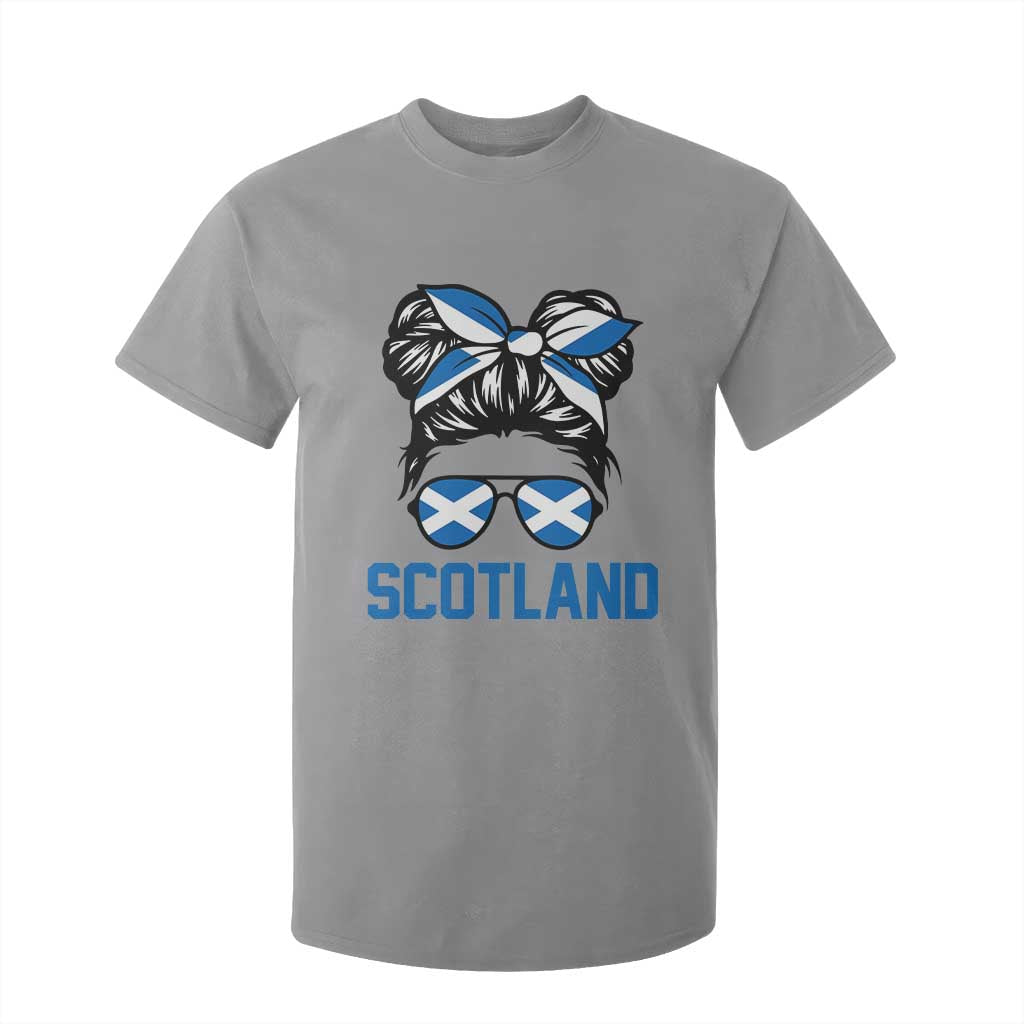 Scotland Messy Bun Hair Saltire Flag Ribbon Bow T Shirt For Kid Scottish Pride for Girls Women