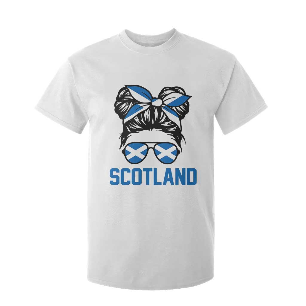 Scotland Messy Bun Hair Saltire Flag Ribbon Bow T Shirt For Kid Scottish Pride for Girls Women