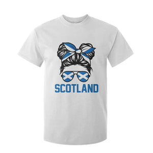 Scotland Messy Bun Hair Saltire Flag Ribbon Bow T Shirt For Kid Scottish Pride for Girls Women