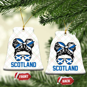 Scotland Messy Bun Hair Saltire Flag Ribbon Bow Ceramic Ornament Scottish Pride for Girls Women