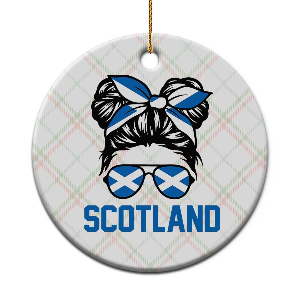 Scotland Messy Bun Hair Saltire Flag Ribbon Bow Ceramic Ornament Scottish Pride for Girls Women