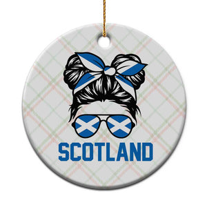 Scotland Messy Bun Hair Saltire Flag Ribbon Bow Ceramic Ornament Scottish Pride for Girls Women