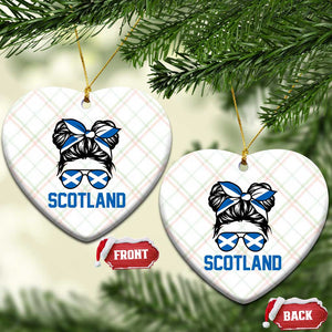 Scotland Messy Bun Hair Saltire Flag Ribbon Bow Ceramic Ornament Scottish Pride for Girls Women