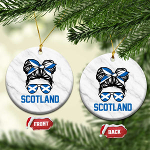 Scotland Messy Bun Hair Saltire Flag Ribbon Bow Ceramic Ornament Scottish Pride for Girls Women