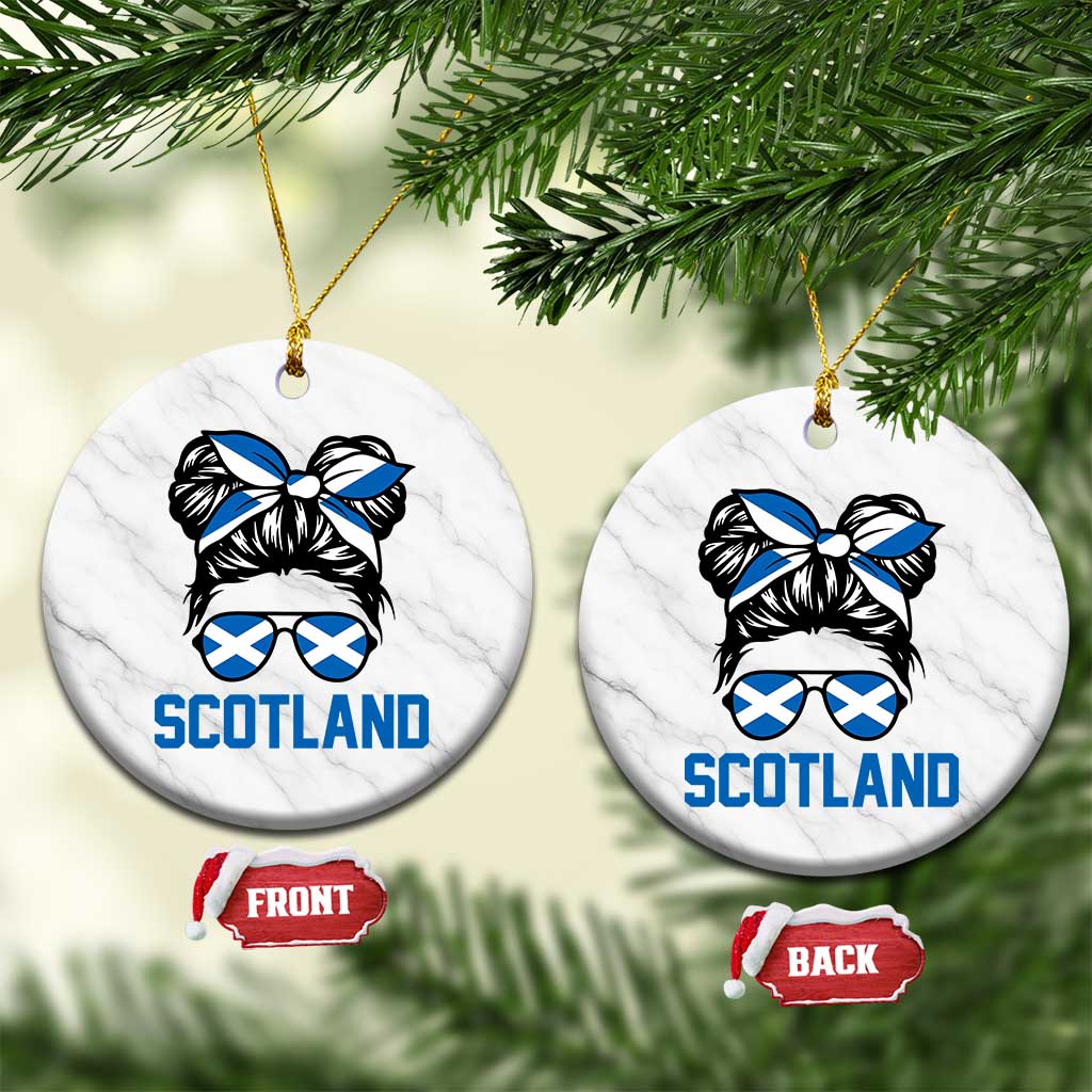 Scotland Messy Bun Hair Saltire Flag Ribbon Bow Ceramic Ornament Scottish Pride for Girls Women TS02 1pc White Marble Print Your Wear