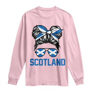 Scotland Messy Bun Hair Saltire Flag Ribbon Bow Long Sleeve Shirt Scottish Pride for Girls Women