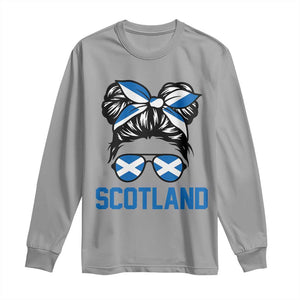 Scotland Messy Bun Hair Saltire Flag Ribbon Bow Long Sleeve Shirt Scottish Pride for Girls Women