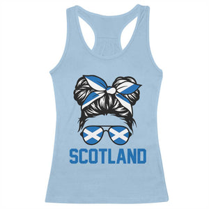 Scotland Messy Bun Hair Saltire Flag Ribbon Bow Racerback Tank Top Scottish Pride for Girls Women