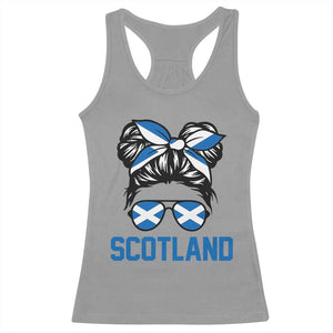 Scotland Messy Bun Hair Saltire Flag Ribbon Bow Racerback Tank Top Scottish Pride for Girls Women