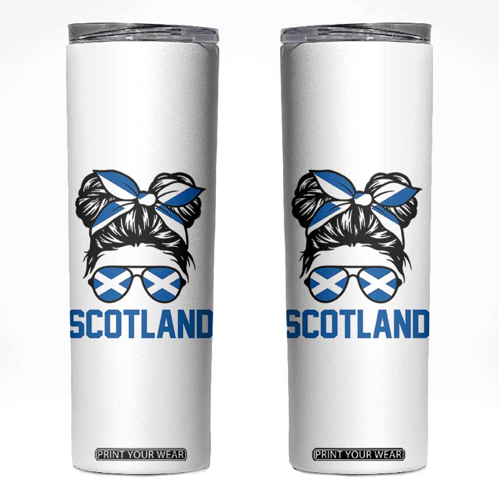 Scotland Messy Bun Hair Saltire Flag Ribbon Bow Skinny Tumbler Scottish Pride for Girls Women