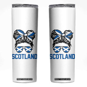 Scotland Messy Bun Hair Saltire Flag Ribbon Bow Skinny Tumbler Scottish Pride for Girls Women