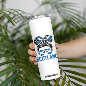 Scotland Messy Bun Hair Saltire Flag Ribbon Bow Skinny Tumbler Scottish Pride for Girls Women