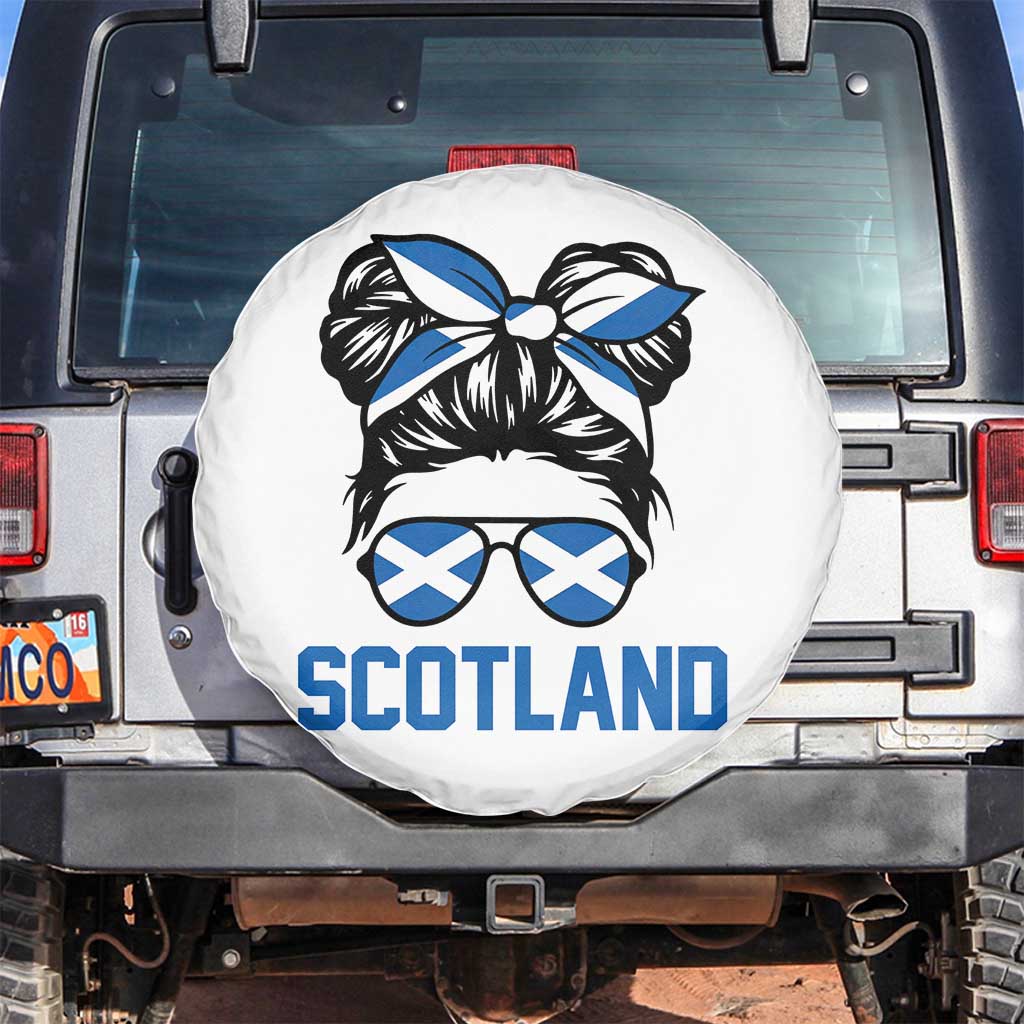 Scotland Messy Bun Hair Saltire Flag Ribbon Bow Spare Tire Cover Scottish Pride for Girls Women TS02 No hole White Print Your Wear