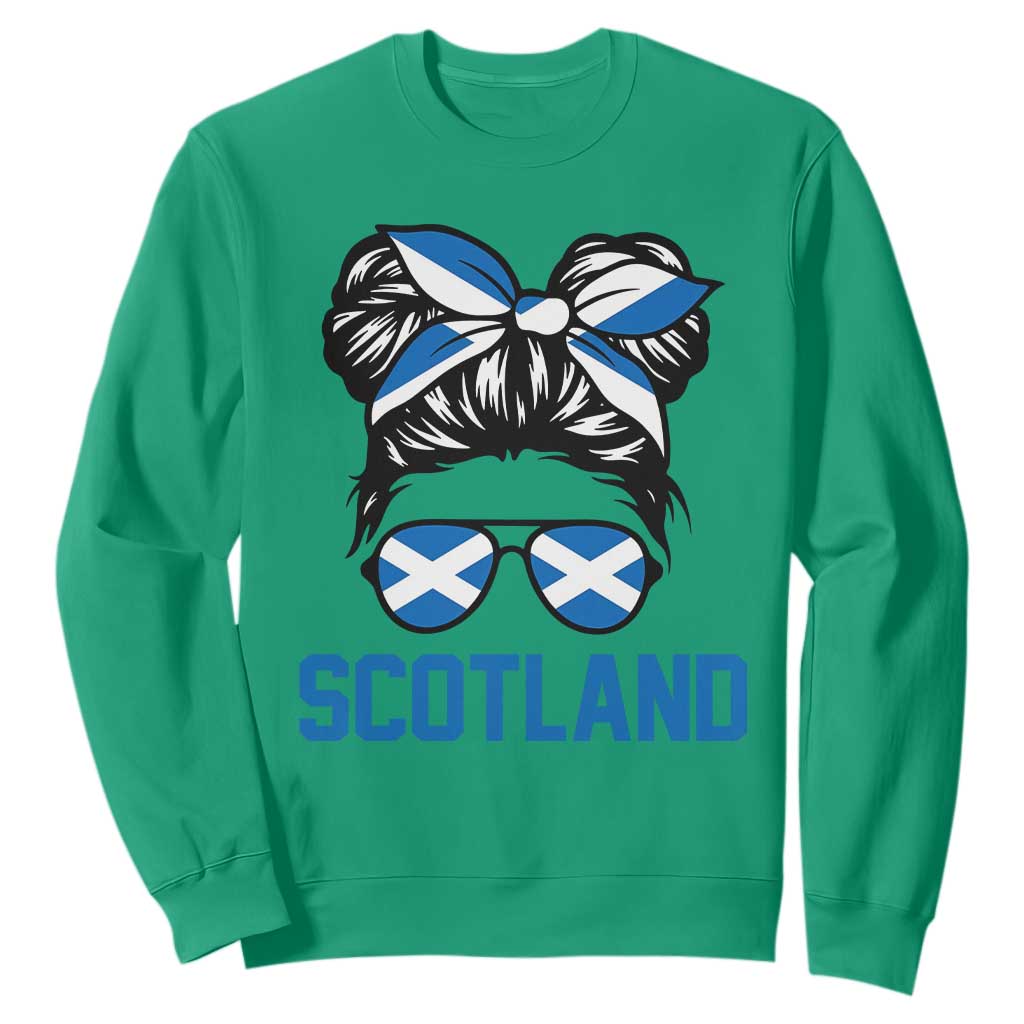 Scotland Messy Bun Hair Saltire Flag Ribbon Bow Sweatshirt Scottish Pride for Girls Women