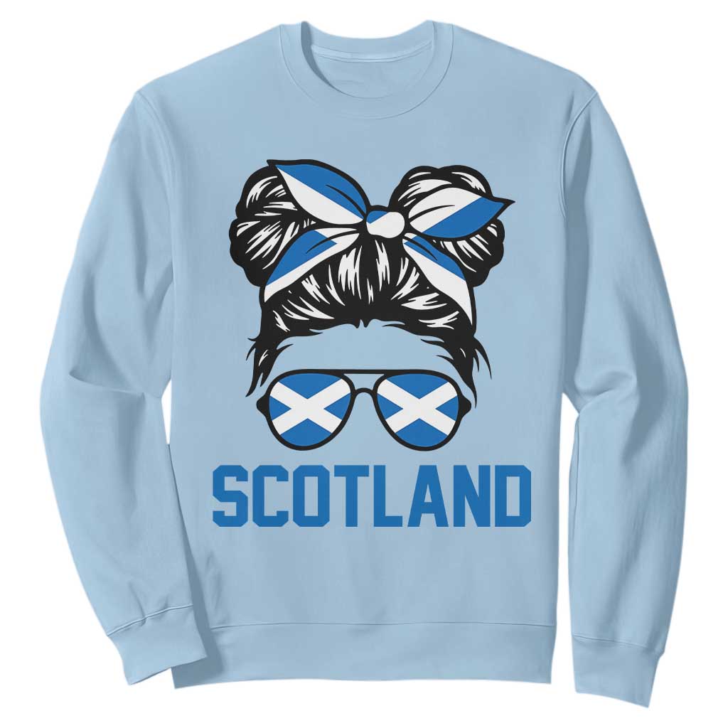 Scotland Messy Bun Hair Saltire Flag Ribbon Bow Sweatshirt Scottish Pride for Girls Women