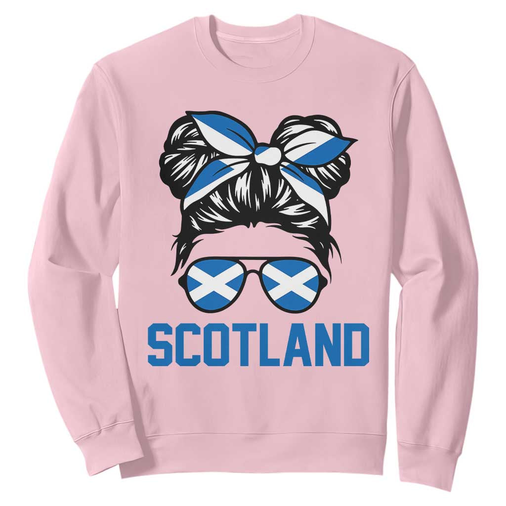 Scotland Messy Bun Hair Saltire Flag Ribbon Bow Sweatshirt Scottish Pride for Girls Women