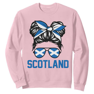 Scotland Messy Bun Hair Saltire Flag Ribbon Bow Sweatshirt Scottish Pride for Girls Women
