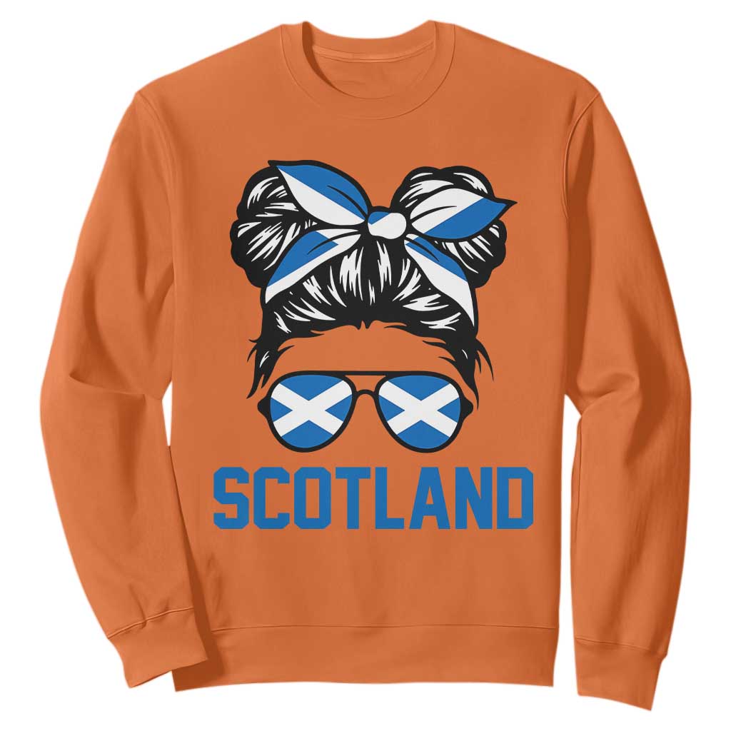 Scotland Messy Bun Hair Saltire Flag Ribbon Bow Sweatshirt Scottish Pride for Girls Women
