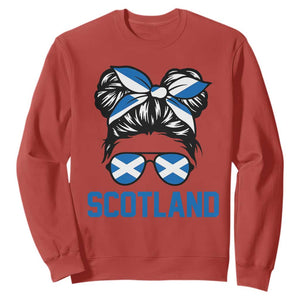 Scotland Messy Bun Hair Saltire Flag Ribbon Bow Sweatshirt Scottish Pride for Girls Women