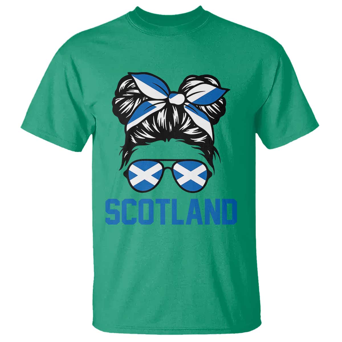 Scotland Messy Bun Hair Saltire Flag Ribbon Bow T Shirt Scottish Pride for Girls Women
